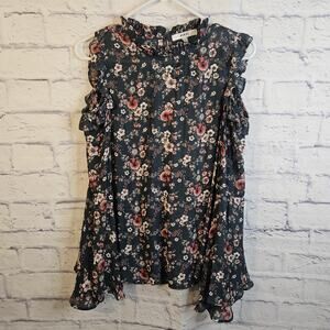RO & DE Cold Shoulder Floral Print Blouse Size XS Bell Sleeves